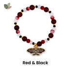 Moth Charm Beaded Stretch Bracelet | Celestial Enamel Moth Jewelry | Choose Your Color