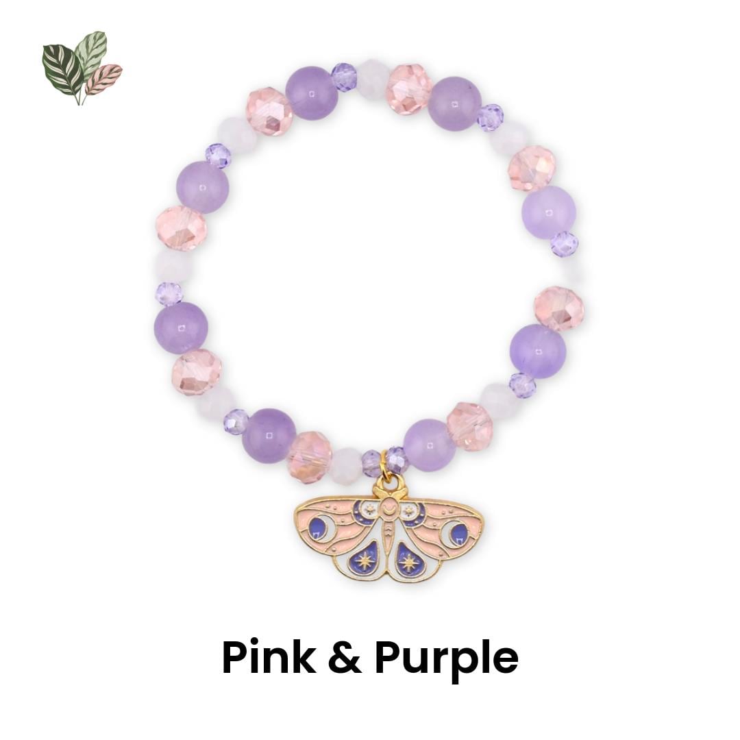 Moth Charm Beaded Stretch Bracelet | Celestial Enamel Moth Jewelry | Choose Your Color