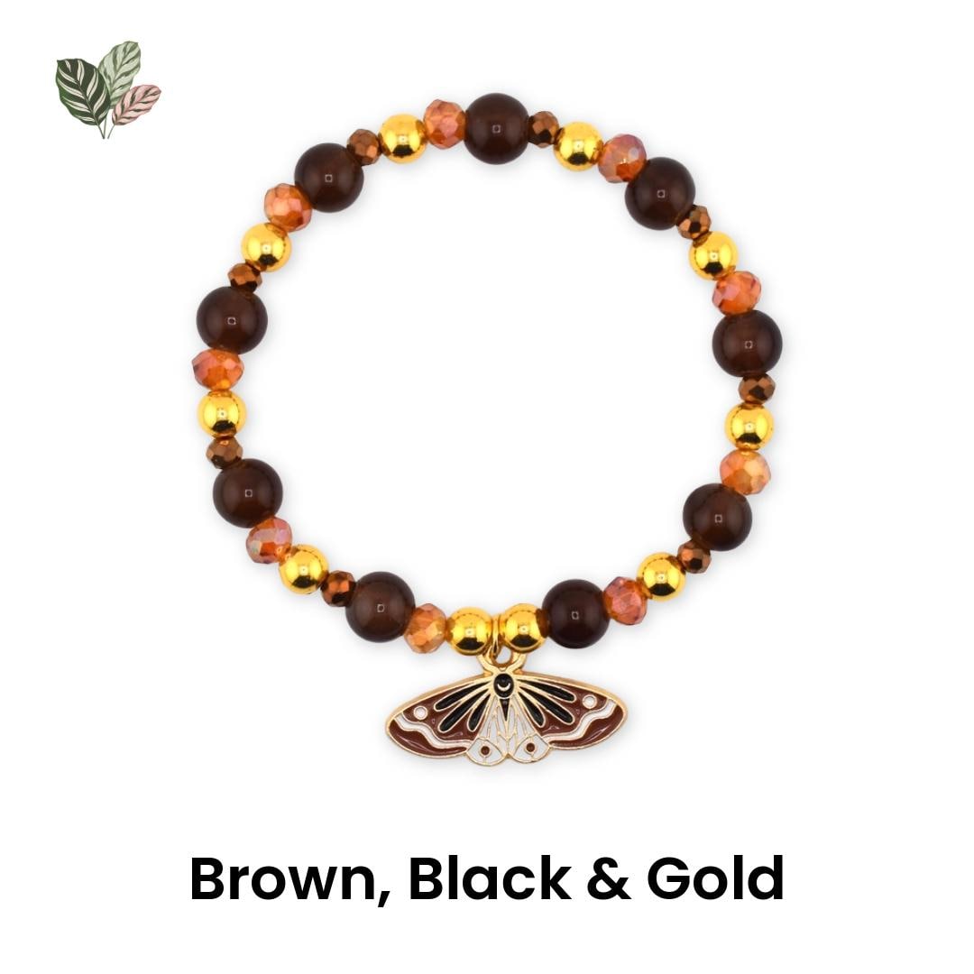 Moth Charm Beaded Stretch Bracelet | Celestial Enamel Moth Jewelry | Choose Your Color