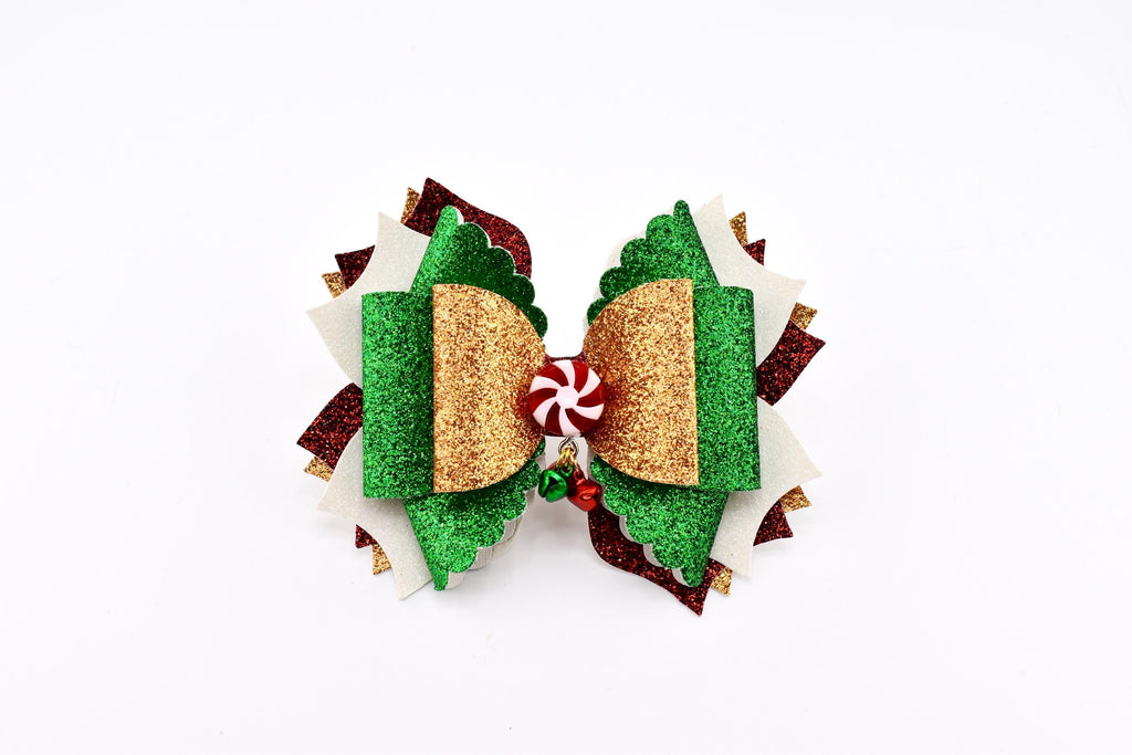 Christmas Tumbler Bow | Glitter Straw Bow for Tumbler, Peppermint Jingle Bell Tumbler Charm, Red Green Gold Holiday Water Bottle Bow
