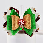 Christmas Tumbler Bow | Glitter Straw Bow for Tumbler, Peppermint Jingle Bell Tumbler Charm, Red Green Gold Holiday Water Bottle Bow