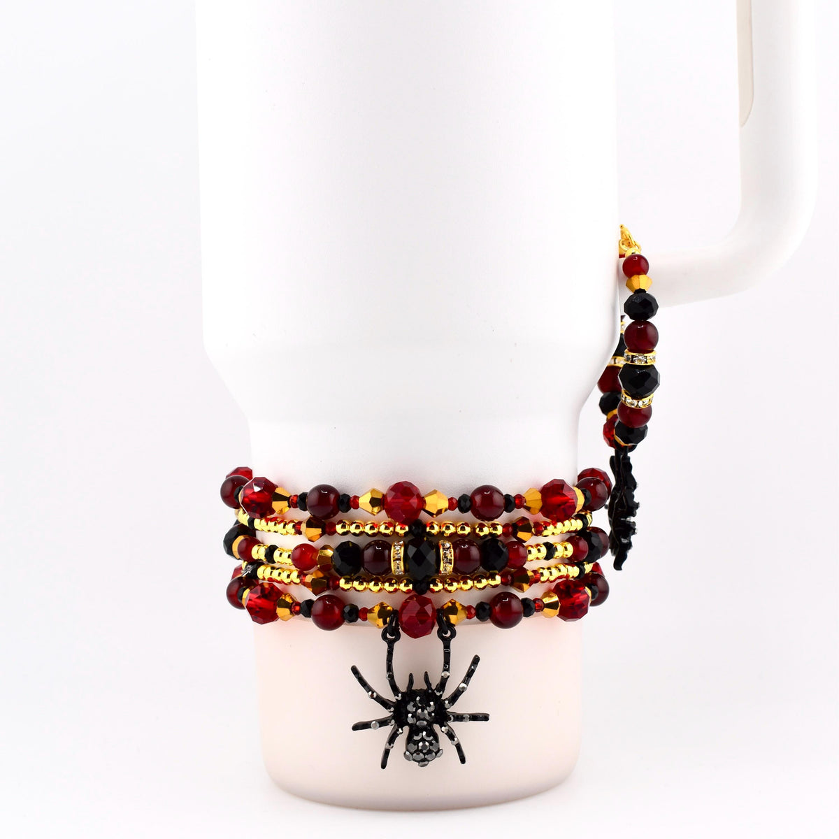 Bordeaux Lace Bracelet Collection: Red Black and Gold Beaded Bracelets with Rhinestone Spider Charm