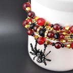 Bordeaux Lace Bracelet Collection: Red Black and Gold Beaded Bracelets with Rhinestone Spider Charm