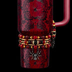 Bordeaux Lace Bracelet Collection: Red Black and Gold Beaded Bracelets with Rhinestone Spider Charm