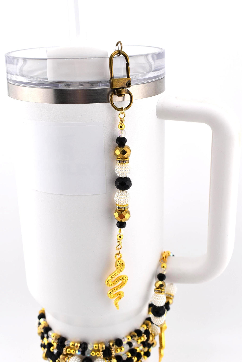 Black and Gold Snake or Moth Straw Charm
