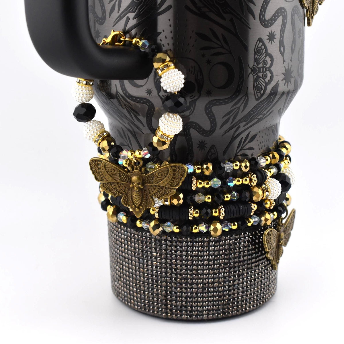 Black and Gold Snake or Moth Tumbler Handle Charm