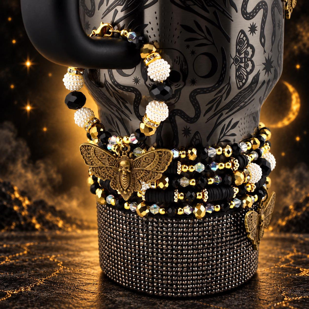 Black and Gold Snake or Moth Tumbler Handle Charm