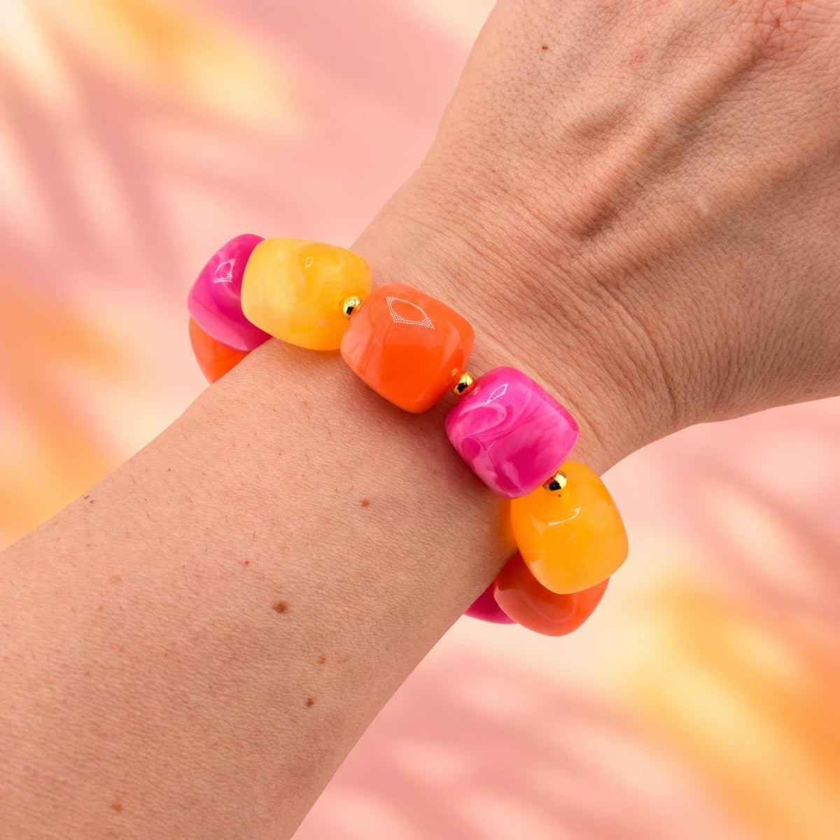 Sunset Sorbet Chunky Beaded Bracelet | Pink, Orange & Yellow | 7” with Extender