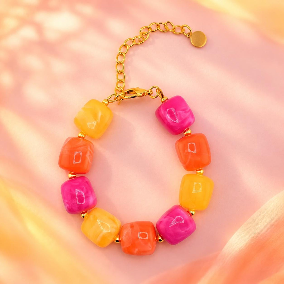 Sunset Sorbet Chunky Beaded Bracelet | Pink, Orange & Yellow | 7” with Extender