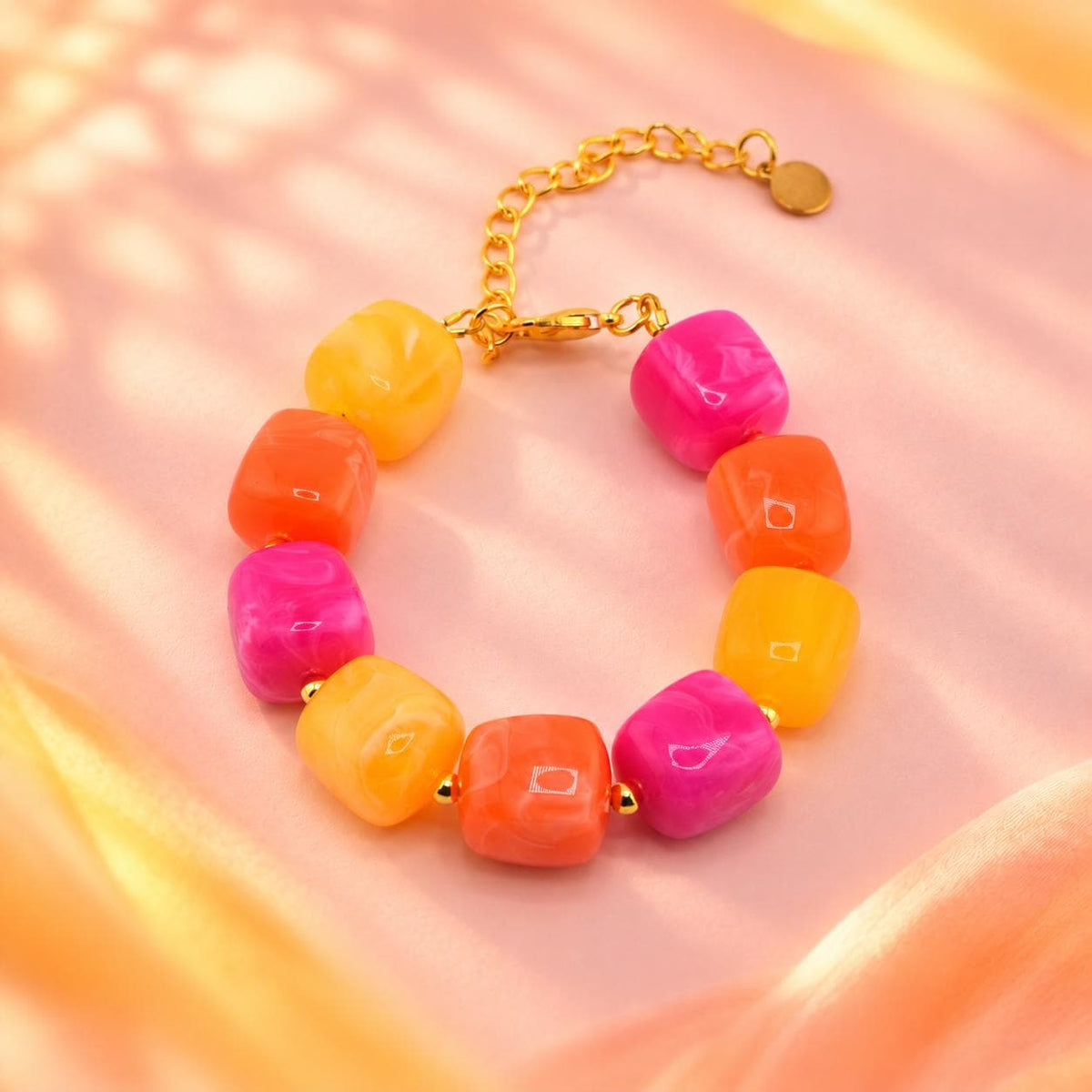 Sunset Sorbet Chunky Beaded Bracelet | Pink, Orange & Yellow | 7” with Extender