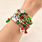 Merry Christmas Beaded Bracelet Stack – Red, Green & Gold Holiday Charm Bracelets