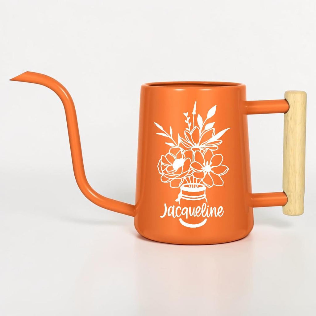 Watering Can with Personalized Name or Word and Floral Bouquet in Mason Jar Design