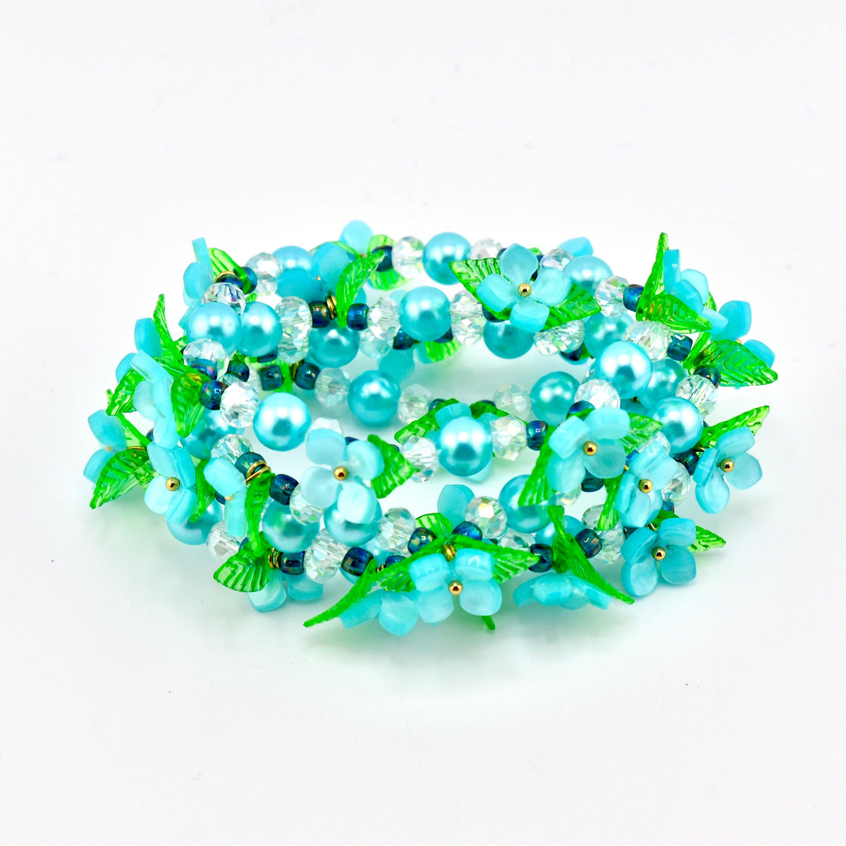 Blue Garden Bracelet | Blue Flower Beaded Stretch Bracelet