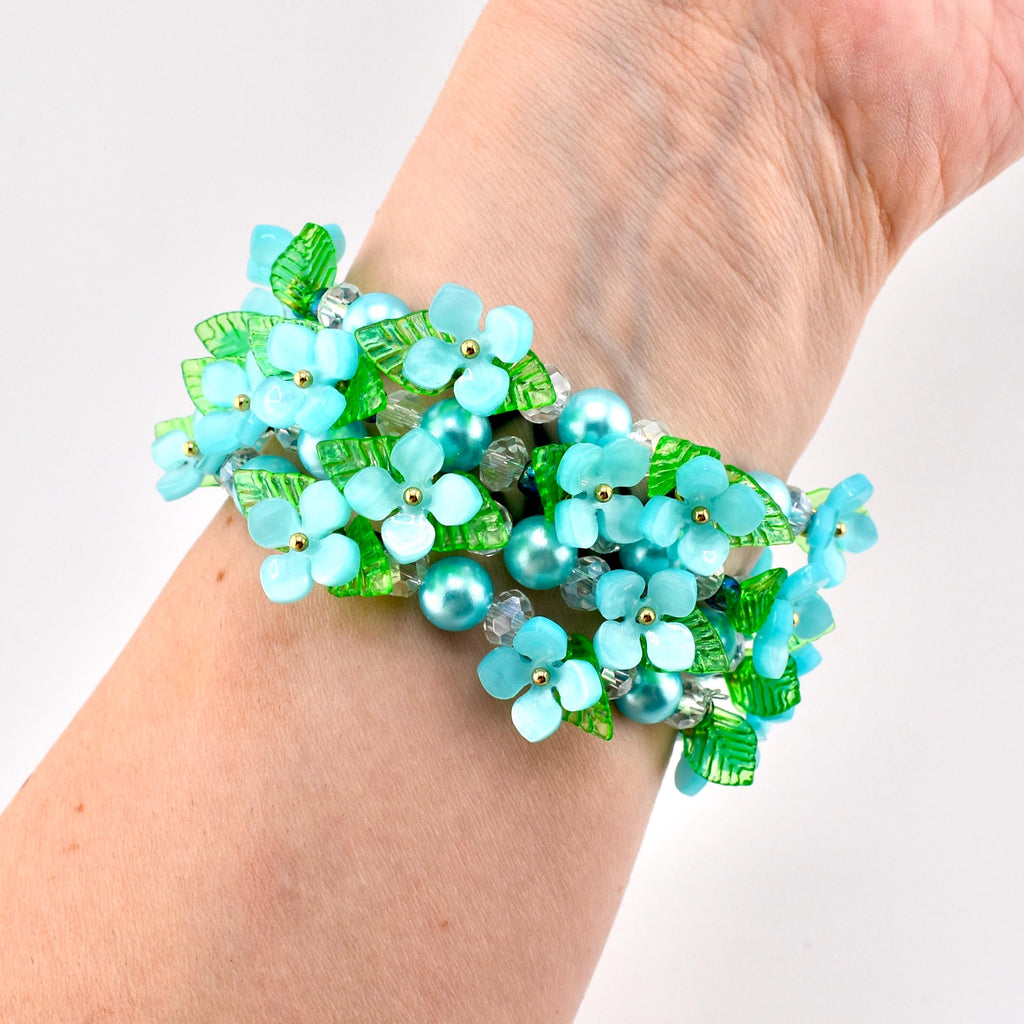 Blue Garden Bracelet | Blue Flower Beaded Stretch Bracelet