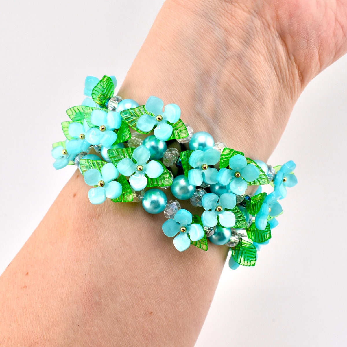 Blue Garden Bracelet | Blue Flower Beaded Stretch Bracelet
