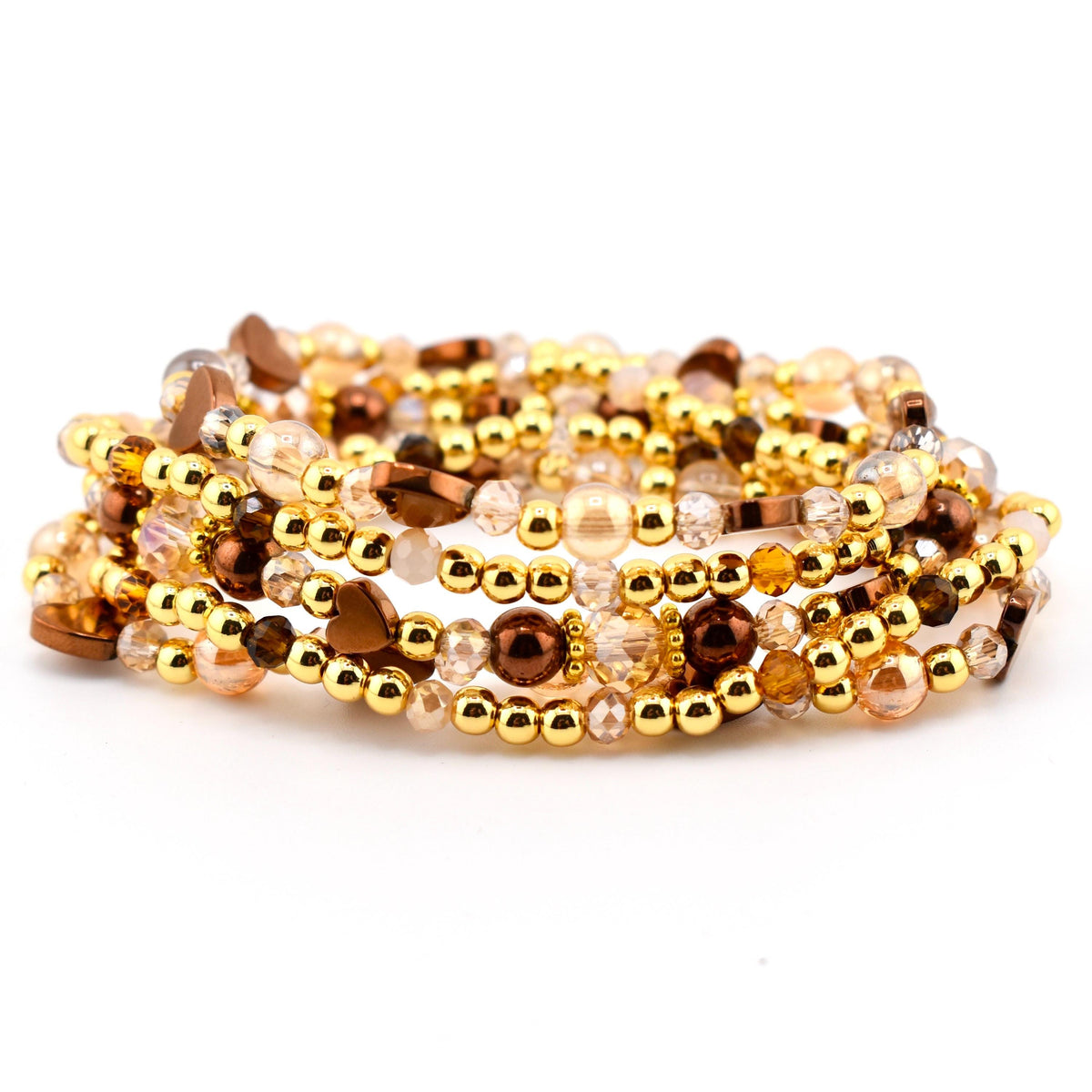 Golden Romance Bracelet Collection: Bronze Hematite and Gold Beaded Bracelets