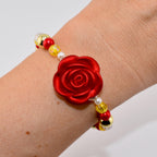 Princess Jewelry Collection Belle Bracelet Design Enchanted Rose Charm Centerpiece Golden Yellow Crystals Ruby Red Pearl Accents Beauty Beast Inspired Accessories Disney Character Jewelry Perfect Party Outfit Gift For Disney Fan Adult Kids
