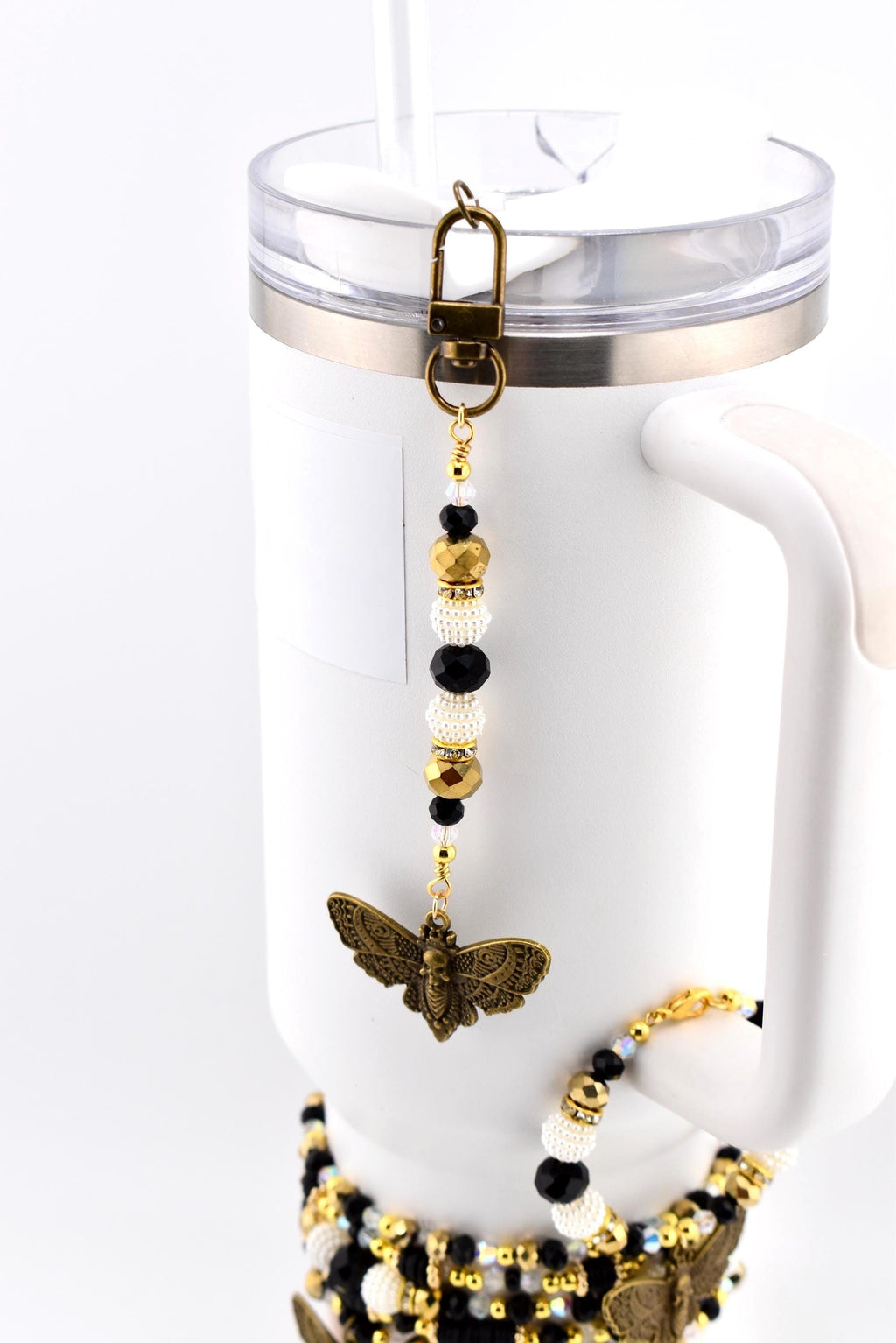 Black and Gold Snake or Moth Straw Charm
