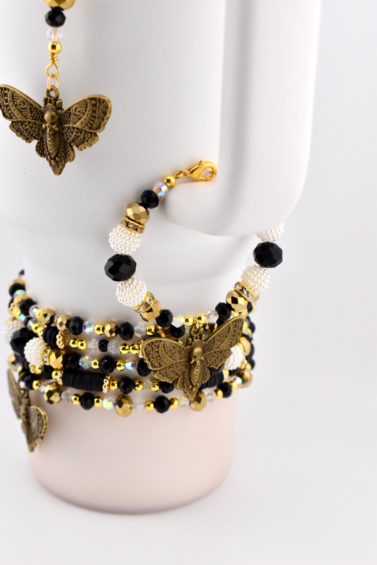 Black and Gold Snake or Moth Tumbler Handle Charm