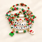 Merry Christmas Beaded Bracelet Stack – Red, Green & Gold Holiday Charm Bracelets