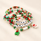 Merry Christmas Beaded Bracelet Stack – Red, Green & Gold Holiday Charm Bracelets
