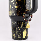 Gothic Ruby Noir Tumbler Handle Bracelet: Halloween 18K Gold Plated Ouija Charm Tumbler Accessory