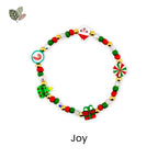 Merry Christmas Beaded Bracelet Stack – Red, Green & Gold Holiday Charm Bracelets