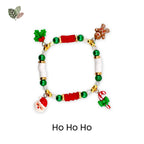 Merry Christmas Beaded Bracelet Stack – Red, Green & Gold Holiday Charm Bracelets