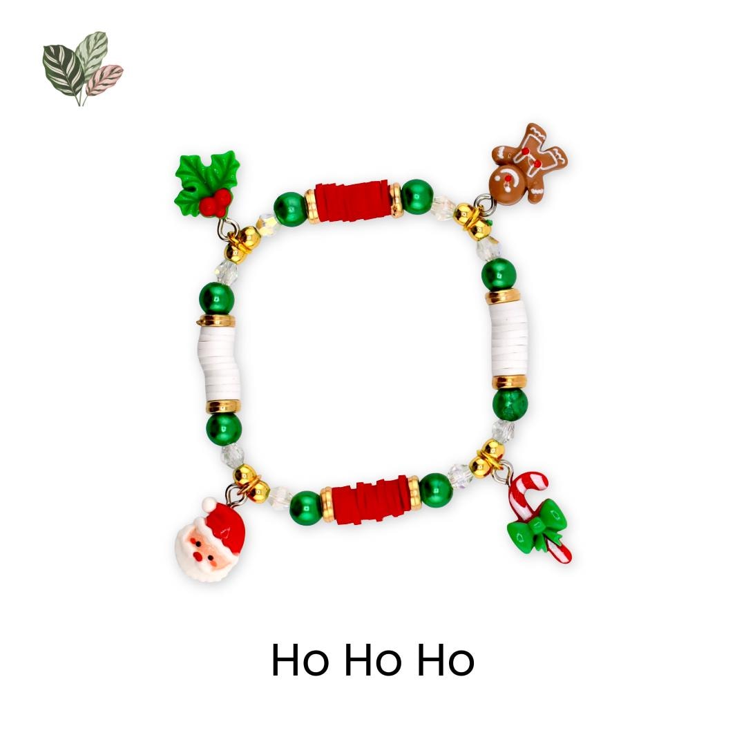 Merry Christmas Beaded Bracelet Stack – Red, Green & Gold Holiday Charm Bracelets