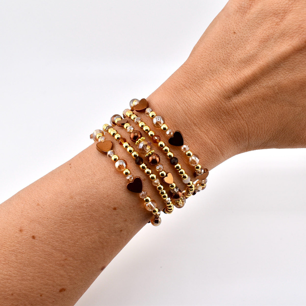 Golden Romance Bracelet Collection: Bronze Hematite and Gold Beaded Bracelets