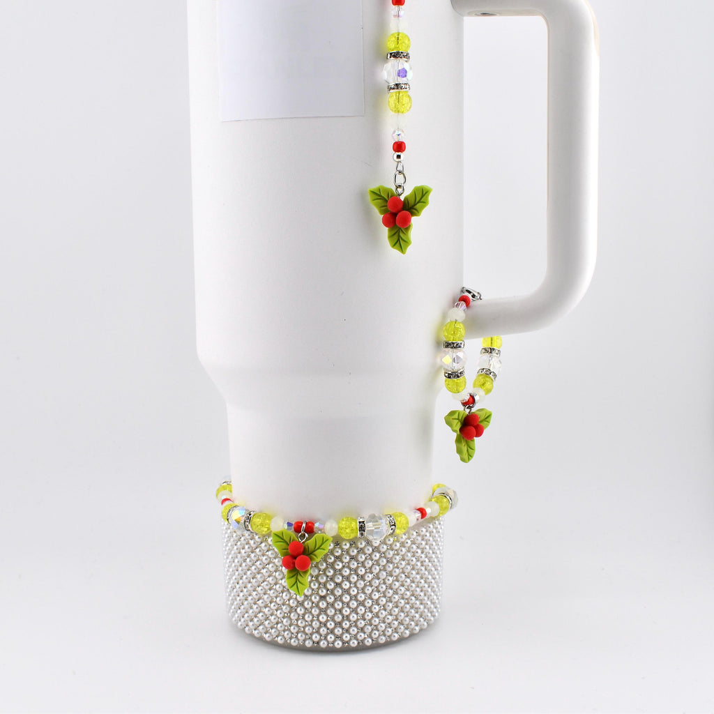 Christmas Holly Tumbler Handle Bracelet | Festive Cup Charm | Holiday Tumbler Accessory
