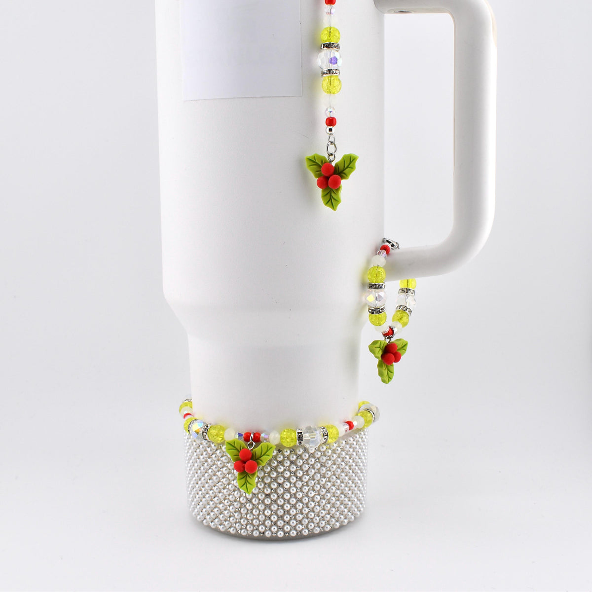 Christmas Holly Tumbler Handle Bracelet | Festive Cup Charm | Holiday Tumbler Accessory