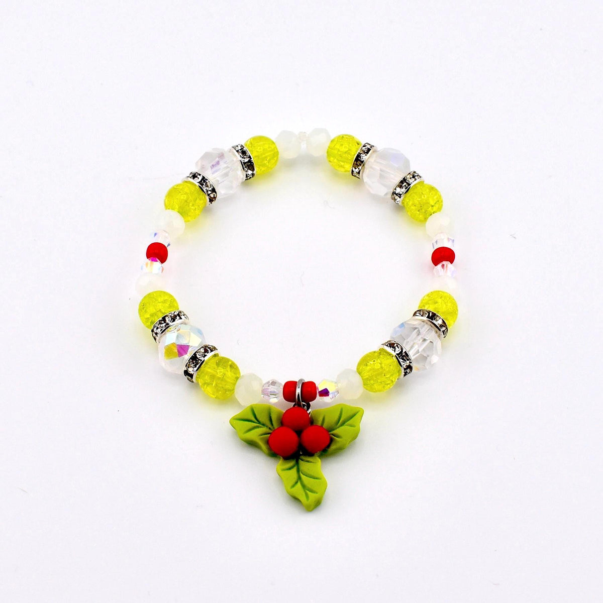Handmade Christmas Holly Beaded Bracelet | Festive Crystal Accents, Tumbler Accessory