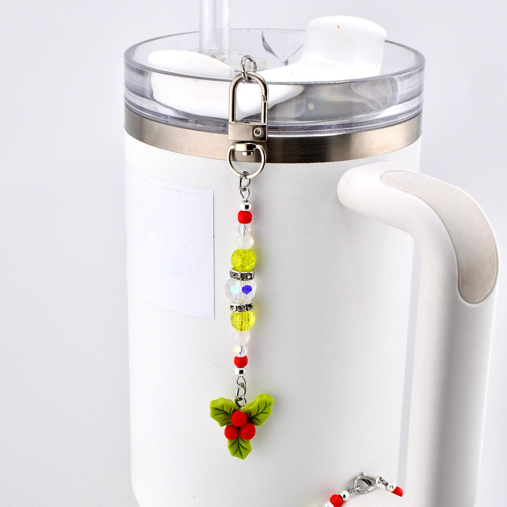 Christmas Holly Charm Dangle for Tumbler Straw or Bag | Christmas Keychain