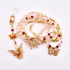 Pink Butterfly Bracelet Stack Set of 5, Tumbler Bracelets, Gold Butterfly Charm, Pearl Crystal Beaded Bracelets, 40 oz Cup Accessory