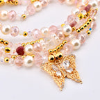 Pink Butterfly Bracelet Stack Set of 5, Tumbler Bracelets, Gold Butterfly Charm, Pearl Crystal Beaded Bracelets, 40 oz Cup Accessory