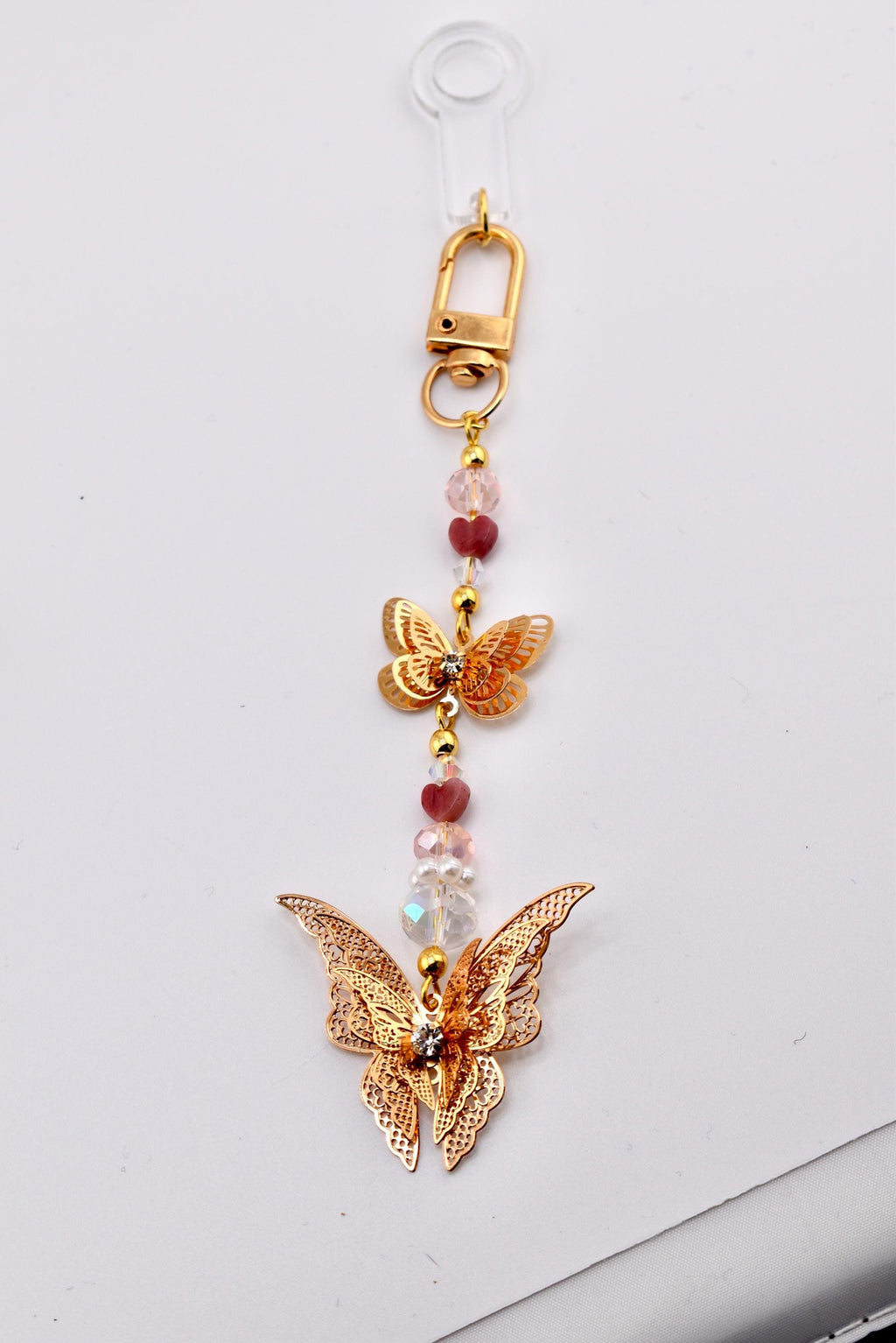Butterfly Straw Charm, Gold Butterfly Tumbler Charm, Pink Beaded Straw Dangle, Pearl Crystal Cup Charm, Bag Charm Keychain Option