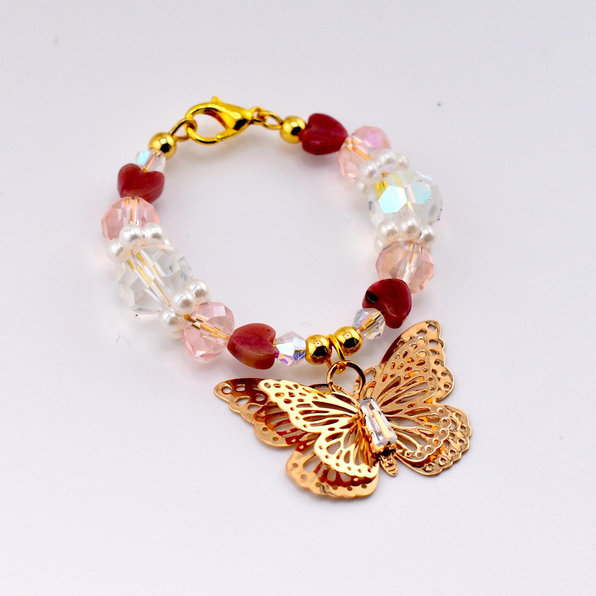 Pink Butterfly Tumbler Handle Charm, Gold Butterfly Beaded Handle Accessory, Pearl Crystal Heart Cup Charm, 40 oz Tumbler Accessory