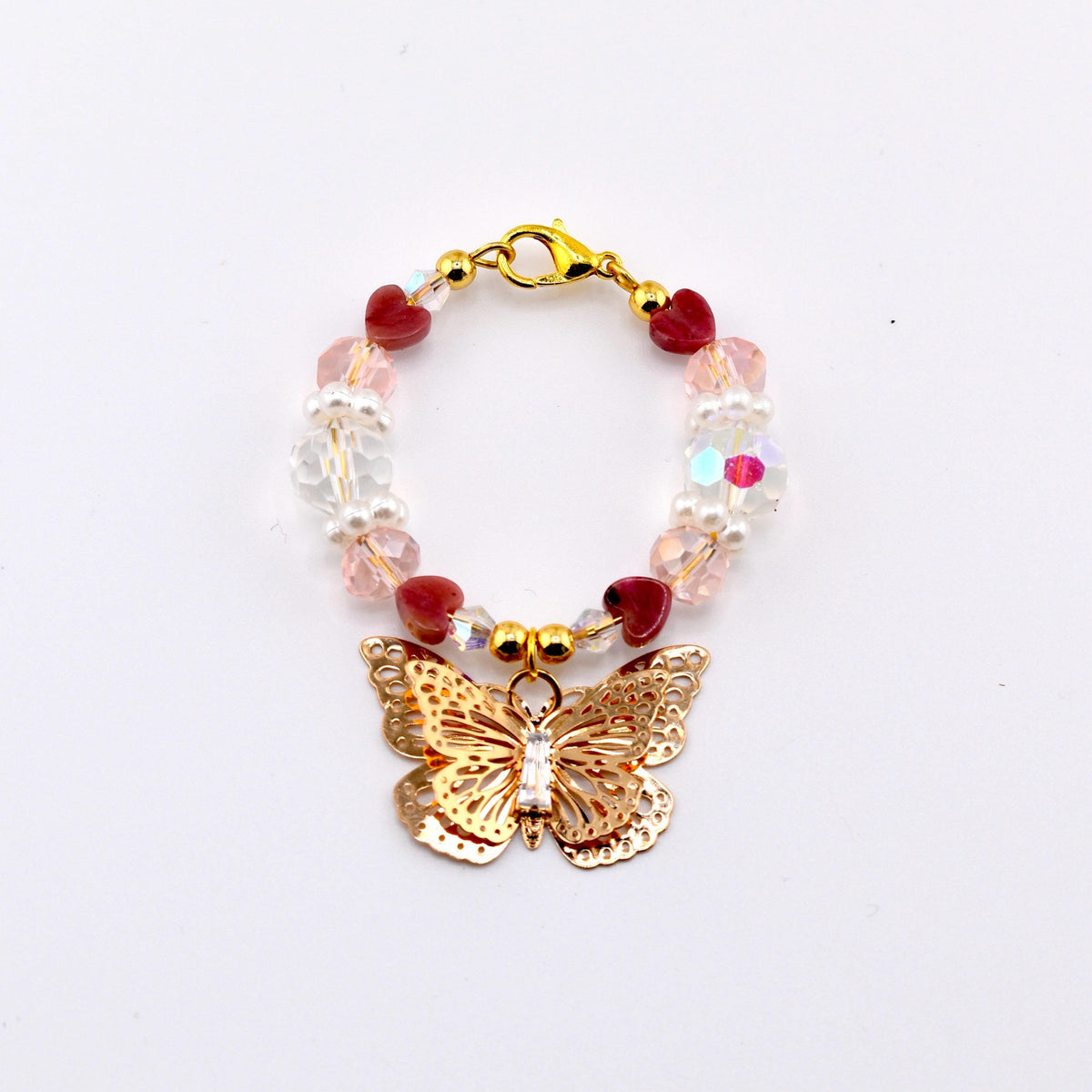 Pink Butterfly Tumbler Handle Charm, Gold Butterfly Beaded Handle Accessory, Pearl Crystal Heart Cup Charm, 40 oz Tumbler Accessory