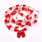 Soft Pink Ribbon Bracelet Collection: Red Silver and Crystal Beaded Bracelets