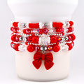 Soft Pink Ribbon Bracelet Collection: Red Silver and Crystal Beaded Bracelets
