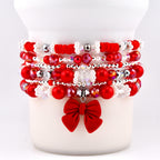 Soft Pink Ribbon Bracelet Collection: Red Silver and Crystal Beaded Bracelets