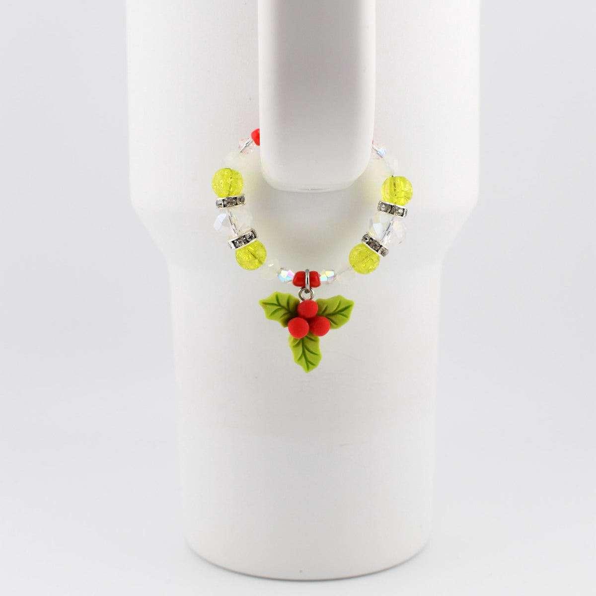 Christmas Holly Tumbler Handle Bracelet | Festive Cup Charm | Holiday Tumbler Accessory