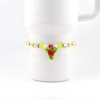 Handmade Christmas Holly Beaded Bracelet | Festive Crystal Accents, Tumbler Accessory