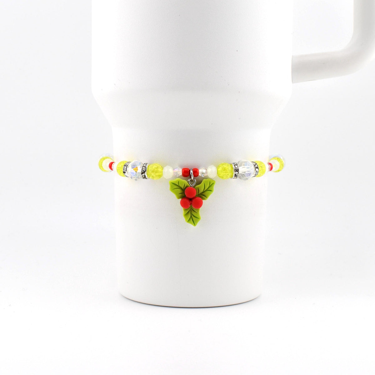 Handmade Christmas Holly Beaded Bracelet | Festive Crystal Accents, Tumbler Accessory