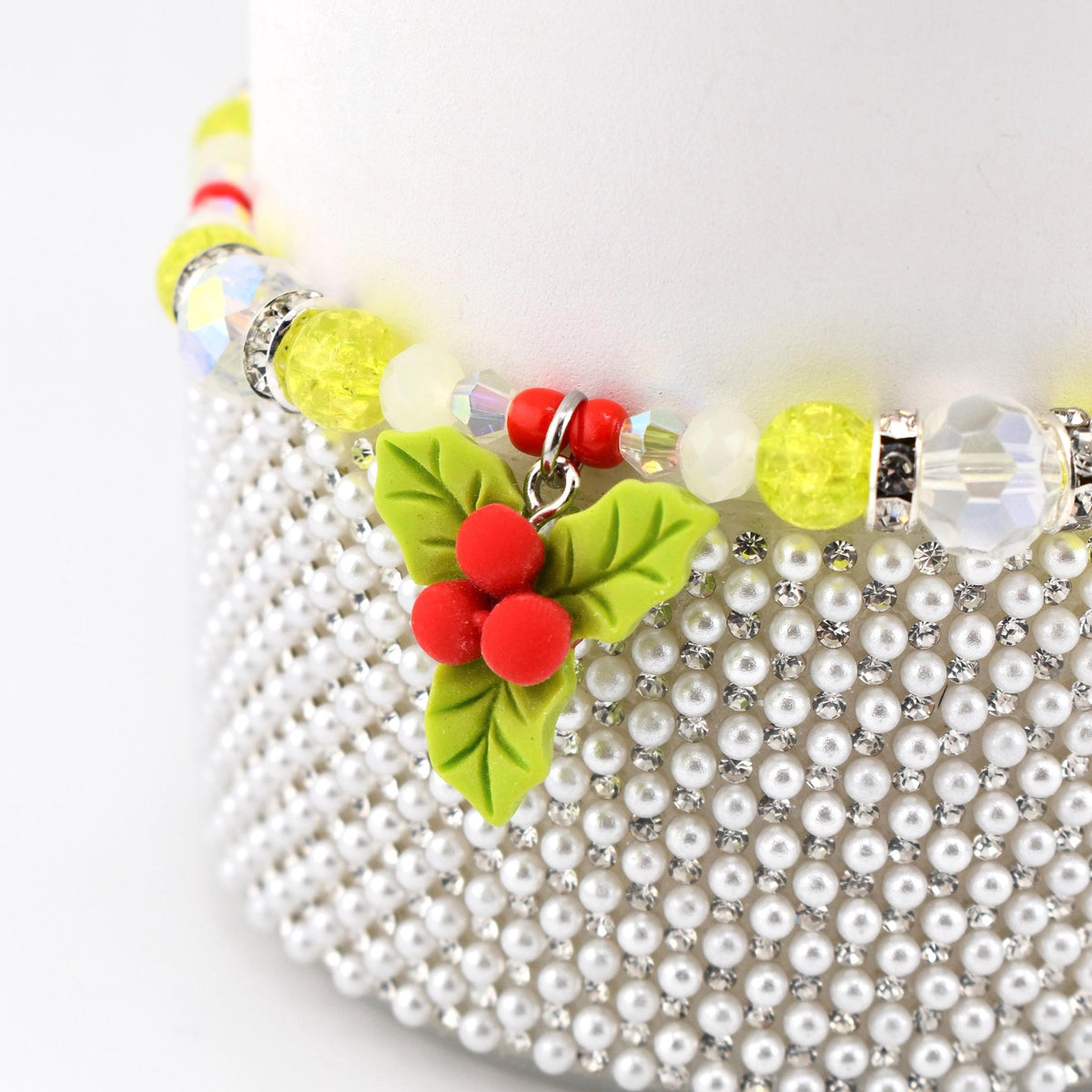 Handmade Christmas Holly Beaded Bracelet | Festive Crystal Accents, Tumbler Accessory