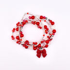 Soft Pink Ribbon Bracelet Collection: Red Silver and Crystal Beaded Bracelets