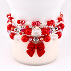 Soft Pink Ribbon Bracelet Collection: Red Silver and Crystal Beaded Bracelets