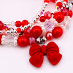 Soft Pink Ribbon Bracelet Collection: Red Silver and Crystal Beaded Bracelets