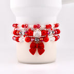 Soft Pink Ribbon Bracelet Collection: Red Silver and Crystal Beaded Bracelets